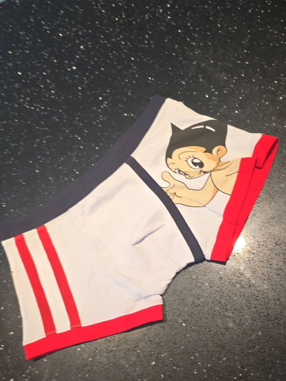Men's White and Red Graphic Boxer Briefs with Navy Trim